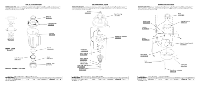 Diagram Diagram and Parts List for 1G908  Hamilton Beach Blender